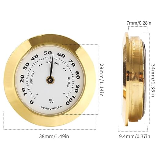 Golden Upgraded Hygrometer Humidity Meter Mini 38mm Round Glass Analog Hygrometers Suitable for Humidors Guitar Violin,Thermometer Hygrometers for Weather Hygrometer with Probe - Image 2