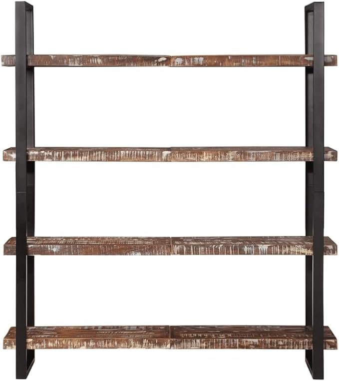 4-Tier Industrial Bookshelf 70.9 Inch Tall Solid Reclaimed Wood Storage Shelf for Living Room Home Office Vintage Furniture Organizer - Image 5