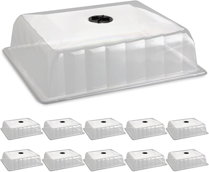 10-Pack Leak-Proof Humidity Domes, Plastic Clear Seed Starter Dome, Seed Starter Tray Covers Humidifying and Insulating for Greenhouse Germination and Garden Growing (16"×13", 4" Height) by RooTrimmer