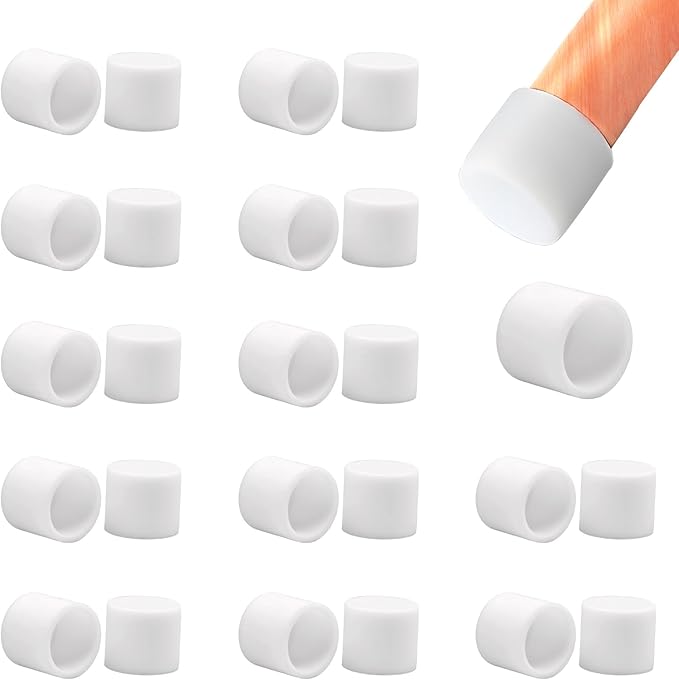 25 Pcs 11/16"(18 mm) Round Chair Leg Tips Caps, Silicone Rubber Furniture Leg Floor Protectors, Reduce Noise Folding Metal Chair Leg Cap Replacement for Bar Stool Leg Patio Indoor, White by BOPOREAE