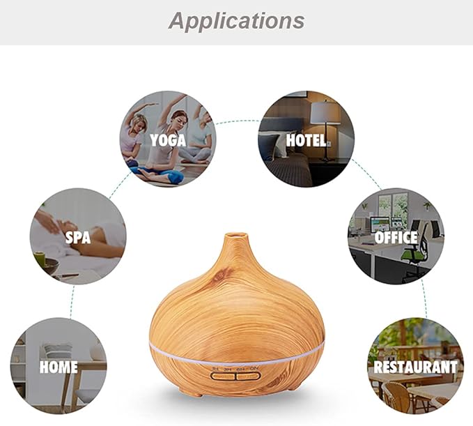 Wood Grain Aroma Diffuser 300 ml Light Yellow, U-MATE, Essential Oils, Ultrasonic Cool Mist Humidifier, 7 Colors Light and 4 Timing, for Office Home Study Yoga Spa - Image 4