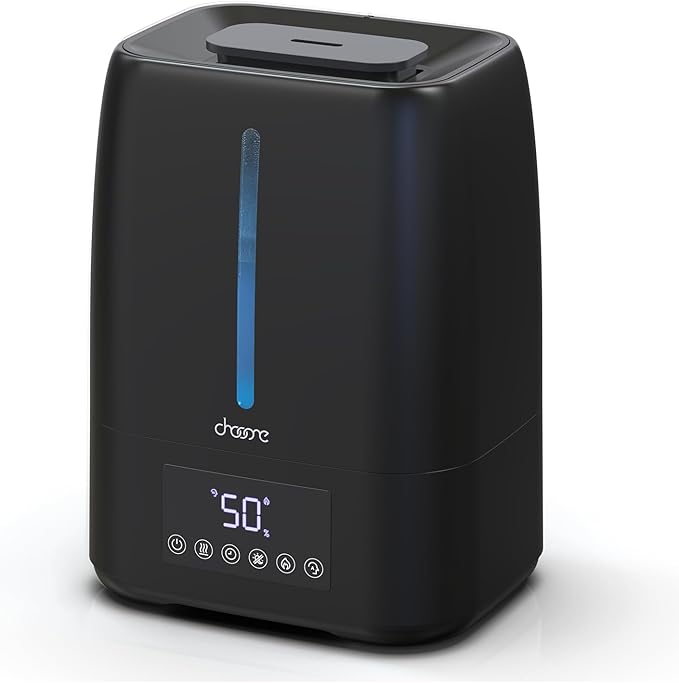 6L Top Fill Ultrasonic Humidifier - Cool and Warm Mist for Bedroom, Baby, Large Rooms & Plants, Smart Humidity Control, Aroma Diffuser, Night Light, 12H Timer, Quiet, Black by SimpleLife