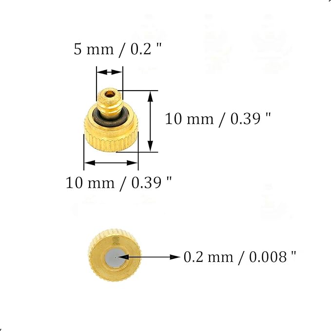 10Pcs Brass Misting Nozzle - 0.008" Orifice (0.2mm) Dia 10/24 UNC Replacement Heads for Outdoor Cooling System (0.2mm) - Image 2
