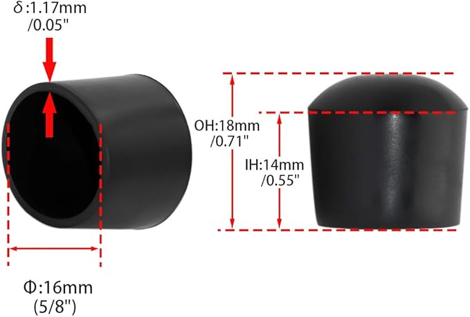 Flyshop 5/8", 16 mm, Patio Round Chair Leg Caps, Furniture Table Feet Covers Floor Protectors, Flexible Anti-Scratch PVC Legs Tips, 8 Pack, Black - Image 2