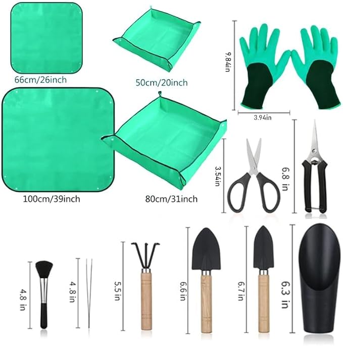 WNJ Plant Repotting Mat for Garden, 2 PCS Waterproof Potting Mats, Foldable Indoor Plant Mat, Portable Mini Garden Tool Set, 12 PCS Succulent Garden Tool Set,Square Garden Potting Tray,Gifts for Women - Image 2