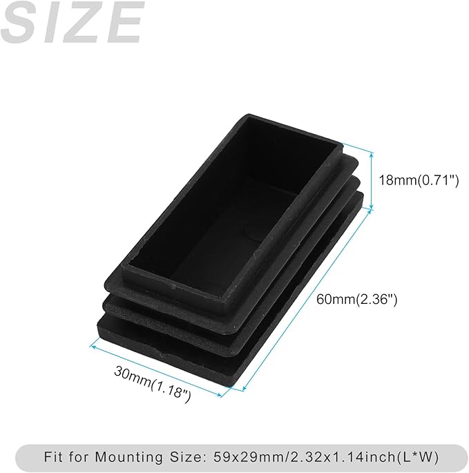 METALLIXITY Rectangle End Caps (60 x 30mm) 24Pcs, Plastic Rectangle Tube Inserts Threaded End Blanking Caps Protector - for Furniture Table Chair Legs, Black - Image 2
