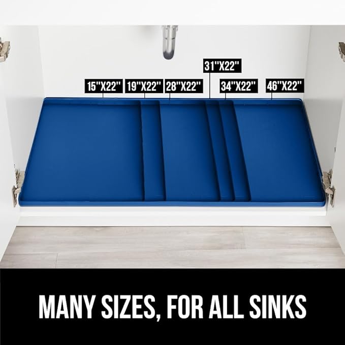 GORILLA GRIP Waterproof Silicone Under Sink Mat with Raised Lip for Kitchen and Bathroom, Cabinet Shelf Liner Stay in Place Mats Dishwasher Safe Drawer Liner, Organizer Tray, 19 x 34 in, Blue - Image 8