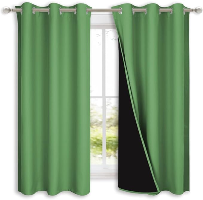 NICETOWN 100% Blackout Curtains 54 inches Long, Forest Green, 1 Pair, 42 inches Width Each Panel, Double-Deck Completely Blackout Window Treatment Thermal Insulated Lined Drapes for Small Window by NICETOWN
