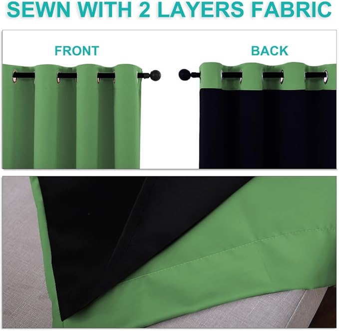 NICETOWN Full Shading Curtains for Windows, Forest Green, Pack of 2, 52 inches W x 95 inches L, Super Heavy-Duty Black Lined Blackout Curtains for Bedroom, Privacy Assured Window Treatment - Image 5