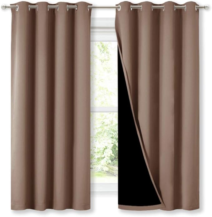NICETOWN Extra Long Truly Blackout Drapes for Hall and Villa, 46-inch Width Each Panel, 45-inch Length, Cappuccino, 2 Pieces, 100% Blackout Window Curtains with Black Lined for Night Shift Worker by NICETOWN