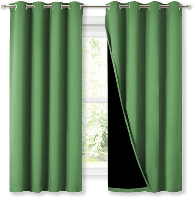 NICETOWN 100% Blackout Blinds, Set of 2, 46" x 45", Forest Green, Laundry Room Decor Window Treatment Curtains for Large Patio Sliding Door, Thermal Insulated Curtains for Bedroom - Image 2