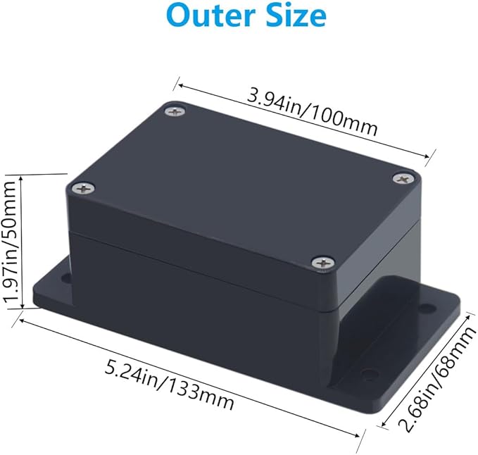 Outdoor Waterproof Junction Box IP67 Project Box ABS Black Electrical Boxes Electronic Enclsoure with Mounting Ear for DIY Project 3.9 x 2.7 x 2 inch (100x68x50mm) - Image 2