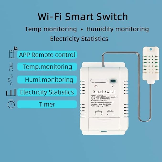 High Power Tuya 16A WiFi Temperature Humidity Controller -Wireless Remote Control with Energy Consumption Monitoring,for Greenhouse,Homebrew,Climbing Pet Breeding,Incubator,Alexa Voice Compatible - Image 3