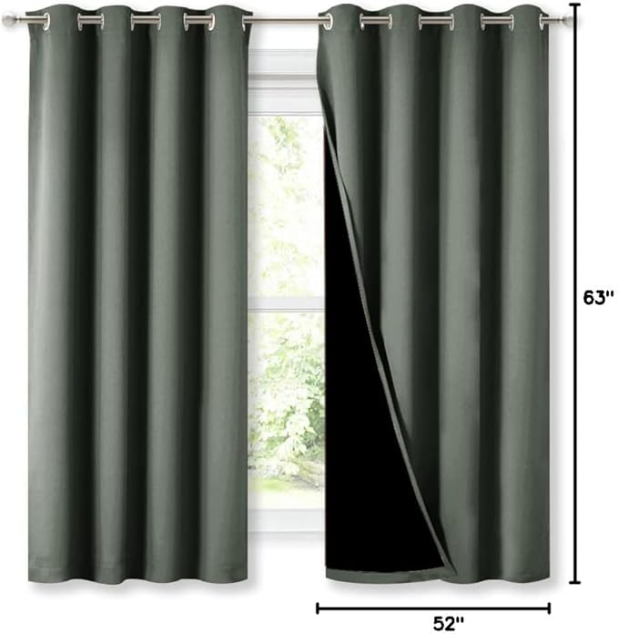 NICETOWN Dark Mallard 100% Blackout Lined Curtains, 2 Thick Layers Completely Blackout Window Treatment Thermal Insulated Drapes for Kitchen/Bedroom (1 Pair, 52" Width x 63" Length Each Panel) - Image 9