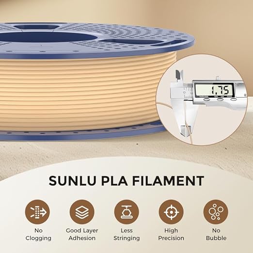 Real Wood Fiber PLA Filament 1.75mm, Natural Matte Texture, Reduced Clogging, Easy to Print, 1kg(2.2lbs) SUNLU 3D Printer Filament, Wood - Image 4