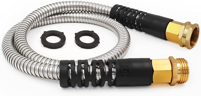 Cesun Short Garden Hose 3 feet, Metal Leader Water Hose, Heavy Duty and Lightweight Stainless Steel Water Pipe for RV, Outdoor, Yard, Lawn, 3ft x 5/8", Female to Male by Cesun
