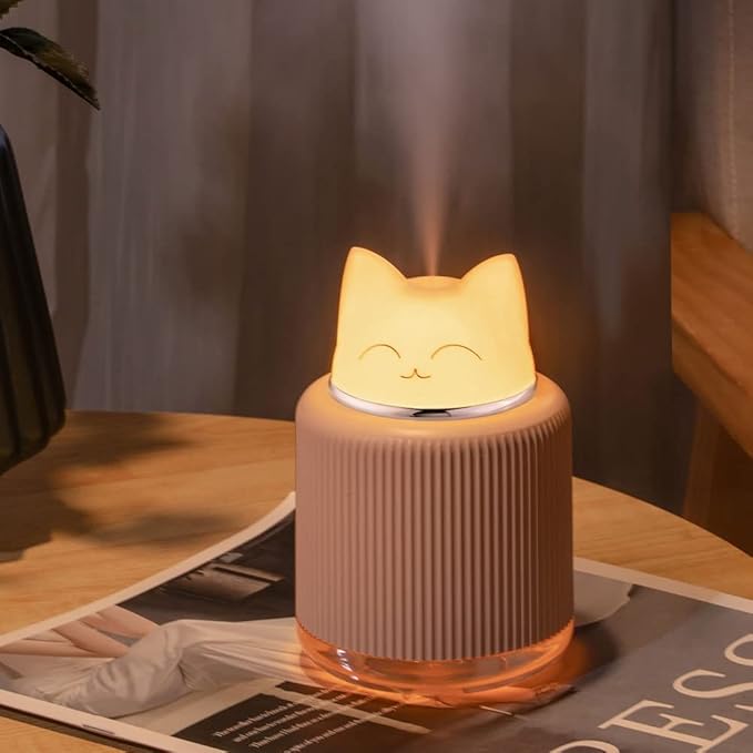 Mini Humidifier-Cute Cat Mist Humidifier for Kids Bedroom, Small Ultrasonic humidifier for Home Car Office with USB 2 LED Colors, Waterless Auto Shutoff, Quiet 300ml (White) - Image 2