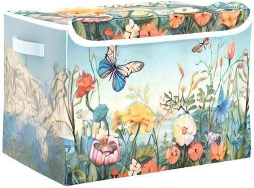 xigua Colorful Flower Pattern Storage Bins with Lids and Carrying Handle,Foldable Storage Boxes Organizer Containers Baskets Cube with Cover for Home Bedroom Closet Office - Image 8