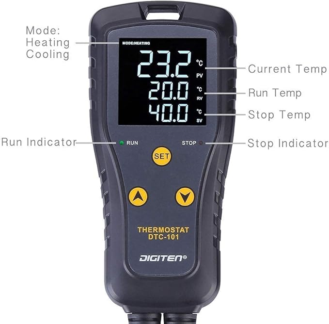 DIGITEN DTC101 Temperature Controller Digital Heat Mat Thermostat Greenhouse Thermostat Outlet Heating Cooling Temperature Control Seedlings Germination Rooting Fermentation Reptiles - Image 2