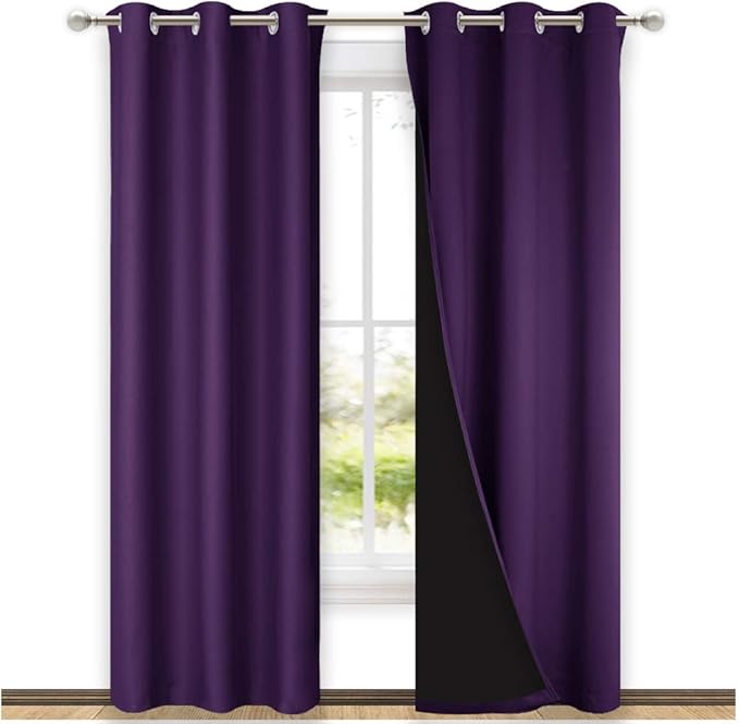 NICETOWN Royal Purple Full Shade Curtain Panels, Pair of Thermal Insulated & Energy Efficiency Blackout Drapes for Living Room, Lined Silky Performance Window Dressing (37" Wide x 84" Long, Gray) by NICETOWN