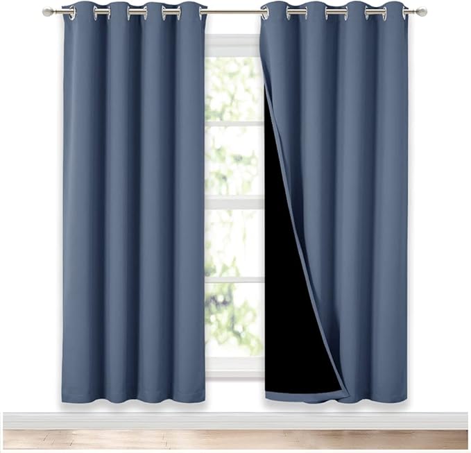 NICETOWN Full Shade Curtain Panels 72 inches Long, Pair of Energy Smart & Noise Blocking Out Blackout Drapes for Guest Room Window, Thermal Insulated Lined Window Dressing (Stone Blue, 52x72) by NICETOWN