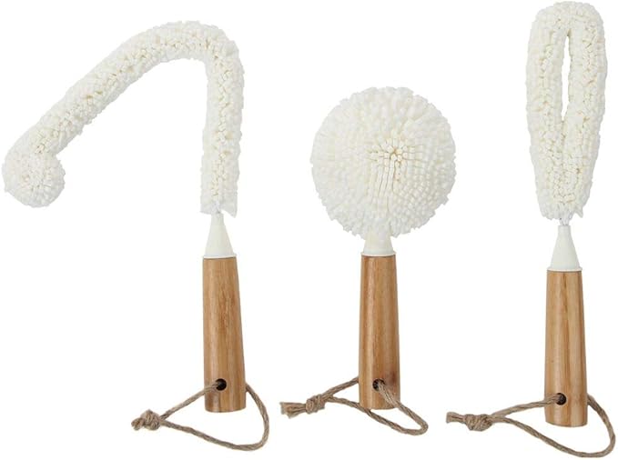 Lily's Home Decanter Cleaning Brush Set with Bamboo Handles, Glassware Cleaning Brushes for Hard to Reach Areas, Ideal for Champagne Flutes, Beer Mugs, Baby Bottles and Narrow Neck Goblets (Set of 3) by LilysHome