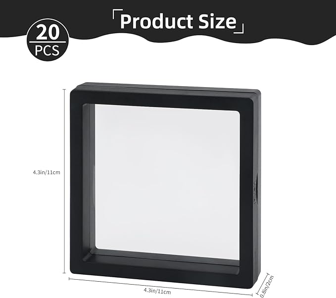 20 Pcs Black 3D Floating Display Case 4.3 x 4.3 x 0.8 inch, Nail Display Cases, Challenge Coin Display,Jewelry Storage Box, Floating Display Holder Stands for Antique Challenge Coins, Medallion - Image 2