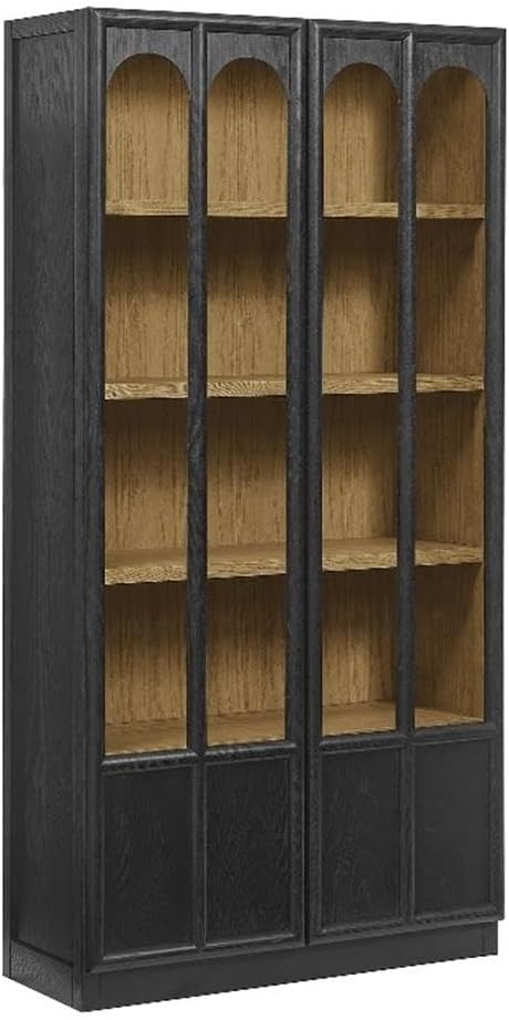 Modway Anwen 79" Wood Display Cabinet with Glass Doors in Black Oak – Modern China Cabinet with Arched Door Detail – Large Curio Cabinet for Collectibles by Modway