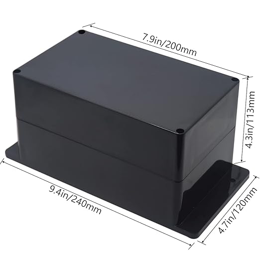 Zulkit Junction Box ABS Plastic Dustproof Waterproof IP65 Universal Electrical Boxes Project Enclosure with Fixed Ear Black 7.87 x 4.72 x 4.45 Inch (200 x 120 x 113 mm)(Pack of 1) - Image 2