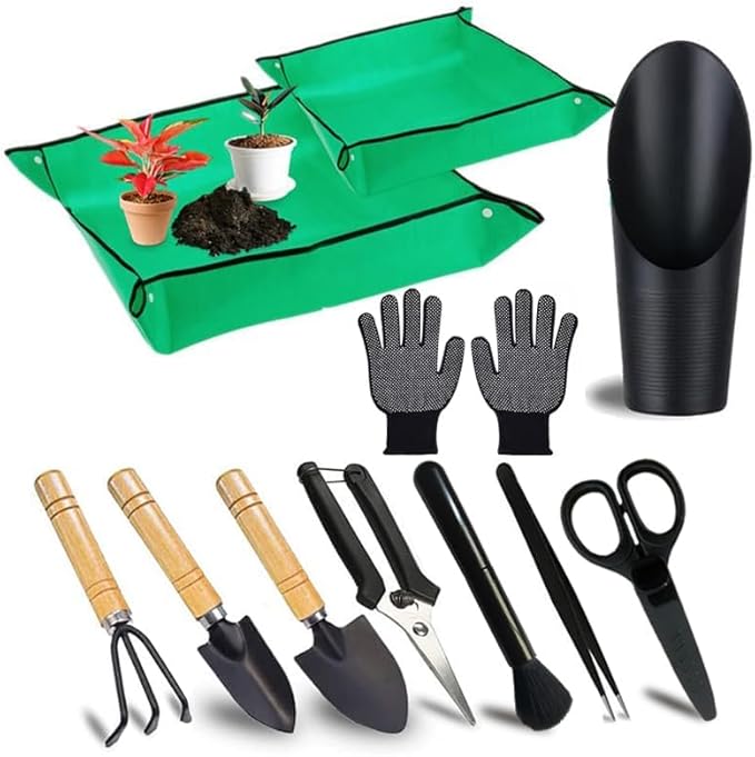 WNJ Plant Repotting Mat for Garden, 2 PCS Waterproof Potting Mats, Foldable Indoor Plant Mat, Portable Mini Garden Tool Set, 12 PCS Succulent Garden Tool Set,Square Garden Potting Tray,Gifts for Women by WNJ