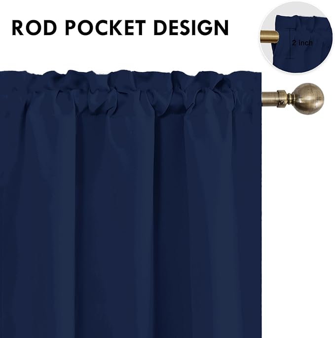 DWCN Navy Blue Blackout Curtains for Bedroom 54 Inches Long 2 Panels Set Window Drapes Thermal Insulated Room Darkening Rod Pocket Curtains for Kids Boys Room (W38 x L54 Inch, Navy Blue) - Image 4