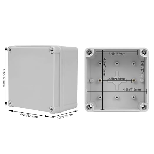 Junction Box, 4.9"x 4.9"x 3"(2 Pack) Outdoor Electrical Box with Mounting Plate, IP67 Dustproof Waterproof ABS Plastic Project Box, DIY Electrical Enclosure Gray (125x 125x 75 mm) - Image 2