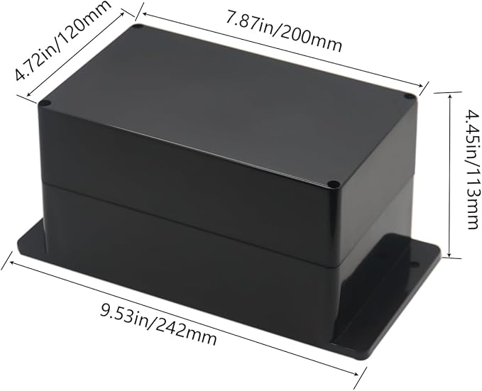 Project Box ABS Plastic Black Electrical Boxes IP65 Waterproof DIY Electronic Junction Box Power Enclosure with Fixed Ear 7.9 x4.79 x4.5 inch (200x120x113 mm) - Image 2