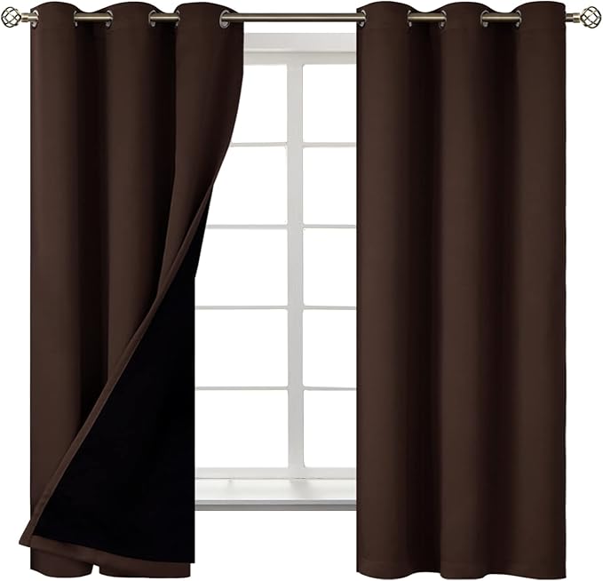 BGment Thermal Insulated 100% Blackout Curtains for Bedroom with Black Liner, Double Layer Full Room Darkening Noise Reducing Grommet Curtain (42 x 63 Inch, Brown, 2 Panels) - Image 8