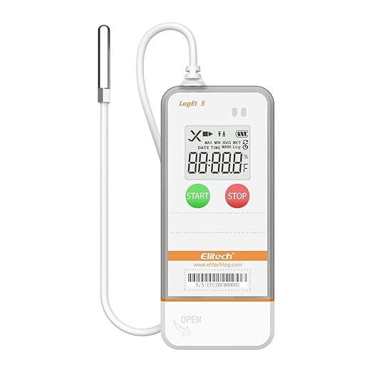 Elitech USB Digital Data Logger with Temperature Humidity External Probe Reusable Recorder with Shadow Data 32000 Points, Auto PDF/CSV Report, for Windows/MacOS, Refrigerator Thermometer LogEt5THE by Elitech
