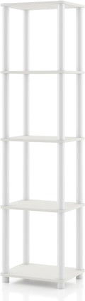Homes: Inside + Out Apexa Modern 5-Tier Narrow Shelving Units, Collectibles Display Shelves, Easy Assembly Standing Shelf, Home Storage Organizer for Living Room, Bedroom, Office, White by HOMESInsideOut