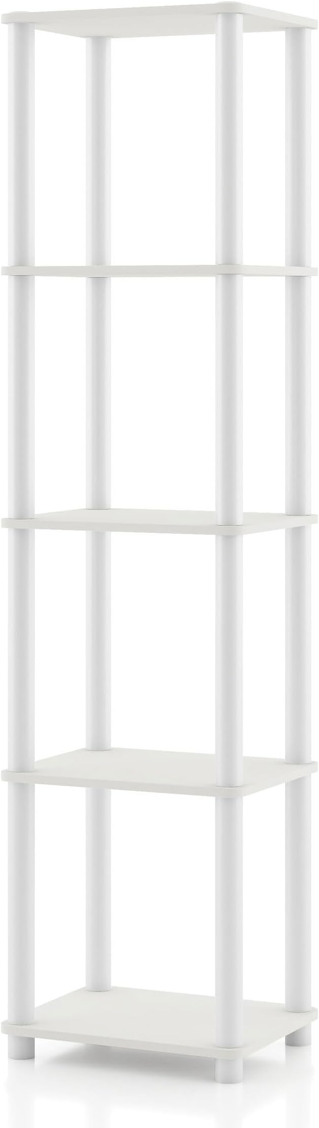Homes: Inside + Out Apexa Modern 5-Tier Narrow Shelving Units, Collectibles Display Shelves, Easy Assembly Standing Shelf, Home Storage Organizer for Living Room, Bedroom, Office, White by HOMESInsideOut