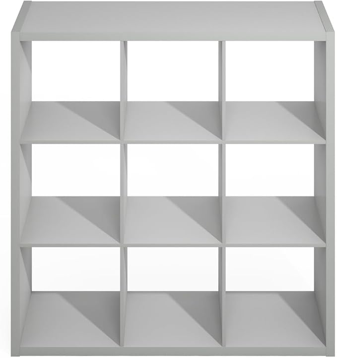 Furinno Simple Cube Storage Organizer, 9-Cube Display Shelf, Open Back Shelving Unit, Storage Shelves, Extra Thick Frame, for Organization and Storage, Living Room, Home Office, Light Grey - Image 4