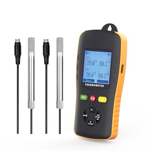 Tzone Temperature and Humidity Data Logger USB with Probe,Dual Channel Temp Humidity Recorder with Data Report, Digital Industrial Thermometer Recording Handheld RH Logger for Greenhouse Freezer Lab by Tzone