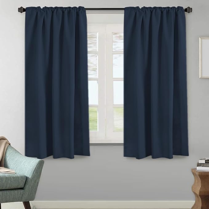 H.VERSAILTEX Blackout Curtains Thermal Insulated Window Treatment Panels Room Darkening Blackout Drapes for Living Room Back Tab/Rod Pocket Bedroom Draperies, 52 x 63 Inch, Navy Blue, 2 Panels - Image 2