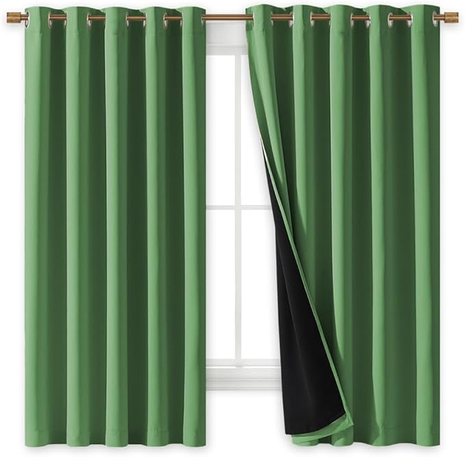 NICETOWN 100% Blackout Lined Curtains, Forest Green, 1 Pair, 70" Width x 63" Length Each Panel, 2 Thick Layers Completely Blackout Window Treatment Thermal Insulated Drapes for Kitchen/Bedroom - Image 2