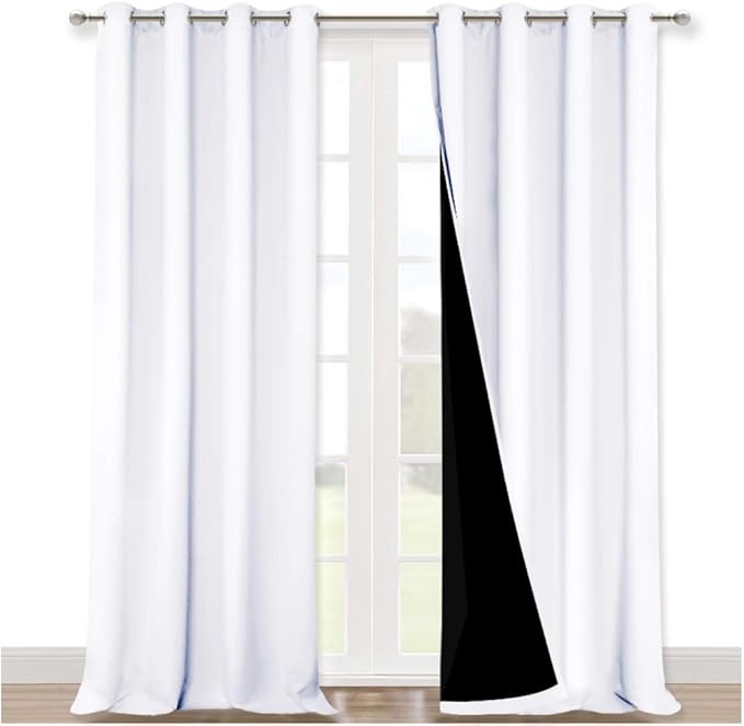 NICETOWN Room Warming Full Shading Curtains for Windows, Super Heavy-Duty Black Lined Blackout Curtains for Bedroom, Privacy Assured Window Treatment (White, Pack of 2, 52 inches W x 95 inches L) by NICETOWN