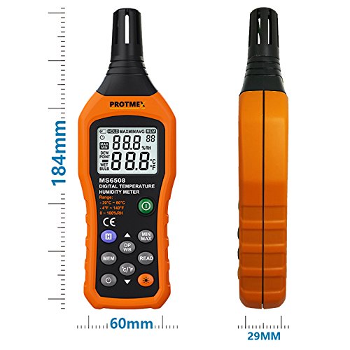 Protmex PT6508 Temperature Humidity Meter, Digital Thermometer Hygrometer Monitor with Ambient, Dew Point, Wet Bulb for Indoor/Outdoor MIN, MAX, Data Hold, LCD Backlight - Image 3