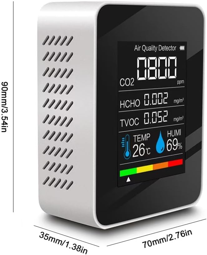 Indoor Air Quality Monitor, Professional Portable Detector & Accurate CO2, TVOC, HCHO, Humidity& Temperature Particle Counter, for Home, Office, Plants and Pets, 5-in-1 Air Detector - Image 2