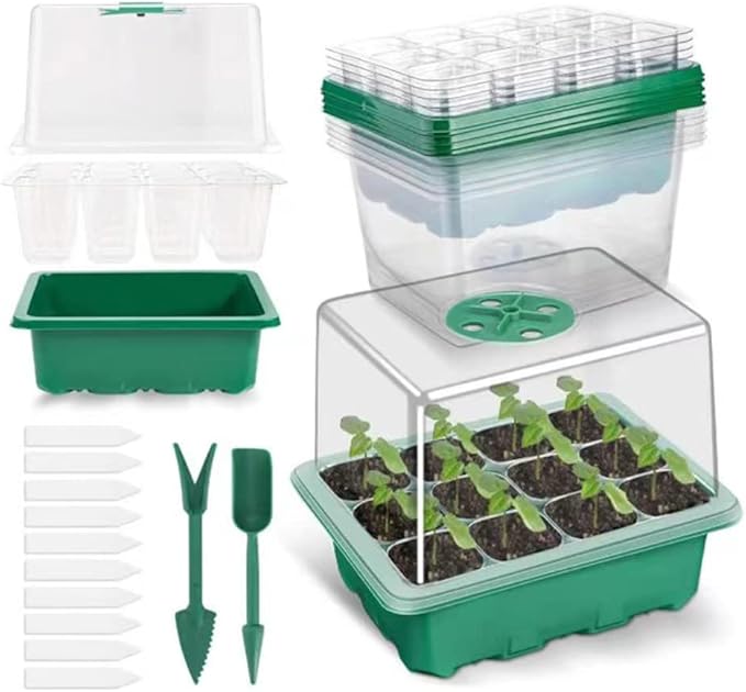 Seed Starter Tray Kit, 3-Pack Plant Growing Trays with Humidity Dome and Base, Labels and Hand Tool Kit for Seed Starting, Germination and Seedling Propagation (12 Cells per Tray) - Image 7