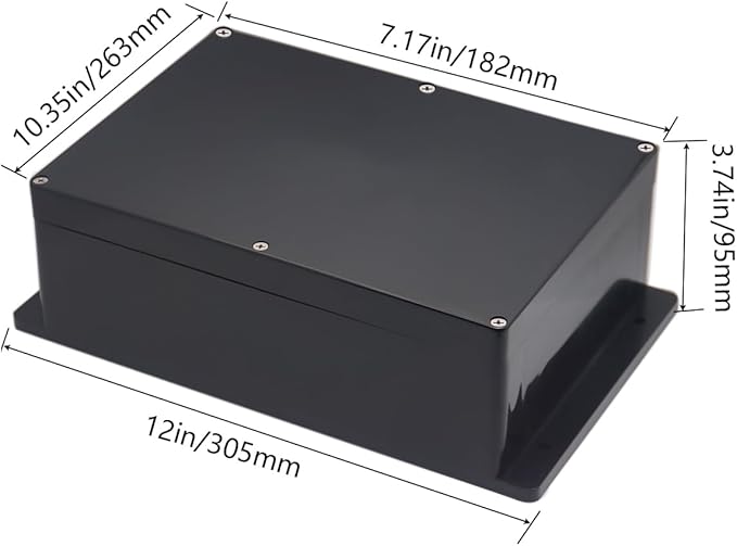 Project Box ABS Plastic Black Electrical Boxes IP65 Waterproof DIY Electronic Junction Box Power Enclosure with Fixed Ear 10.4x7.2x3.7 inch (263x182x95 mm) - Image 2
