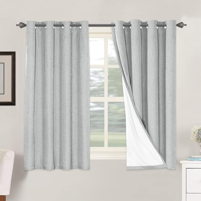 H.VERSAILTEX 100% Blackout Curtains for Bedroom Thermal Insulated Linen Textured Curtains Heat and Full Light Blocking Drapes Living Room Curtains 2 Panel Sets, Glacier Gray, 52x54 Inch by HVERSAILTEX