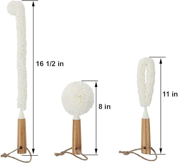 Lily's Home Decanter Cleaning Brush Set with Bamboo Handles, Glassware Cleaning Brushes for Hard to Reach Areas, Ideal for Champagne Flutes, Beer Mugs, Baby Bottles and Narrow Neck Goblets (Set of 3) - Image 3