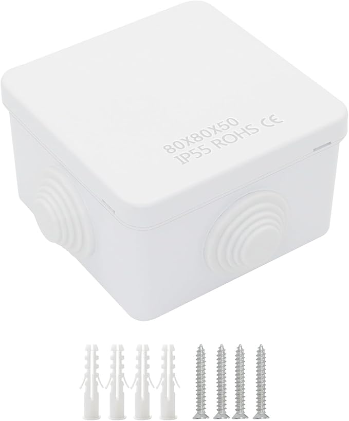 LeMotech Junction Box, ABS Plastic IP55 Water Resistant and Dustproof, Universal Electrical Enclosure, Outdoor and Indoor Project Box, 3.1" x 3.1" x 1.9", White by LeMotech