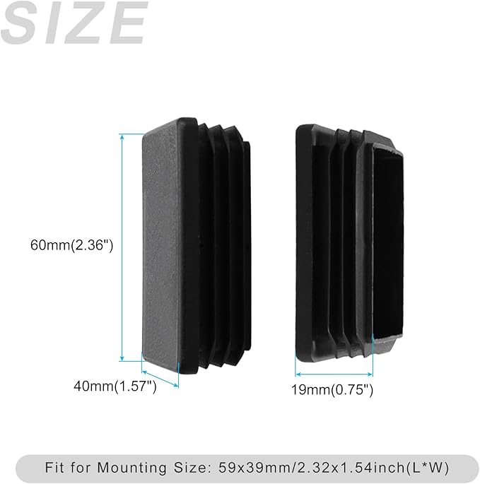 METALLIXITY Rectangle End Caps (60 x 40mm) 4Pcs, Plastic Rectangle Tube Inserts Threaded End Blanking Caps Protector - for Furniture Table Chair Legs, Black - Image 2